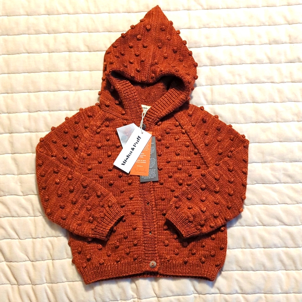 Misha and Puff Hooded Popcorn Cardigan Color Henna 4-5 yrs